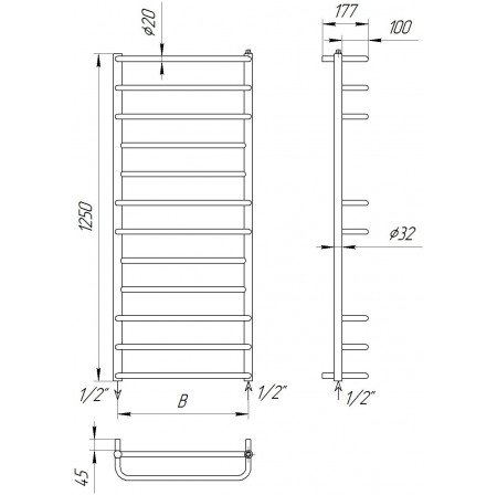 Рушникосушка Драбинка Comfort 12-8 хром 1250x532