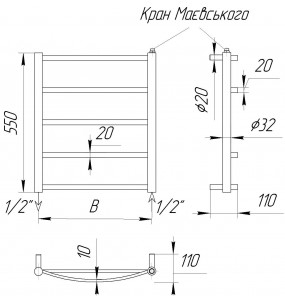 Сушарка для рушників Драбинка Elite 5 хром 550x482
