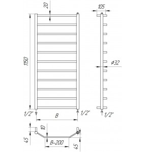 Сушарка для рушників Luxe 11 хром водяна 1150x432