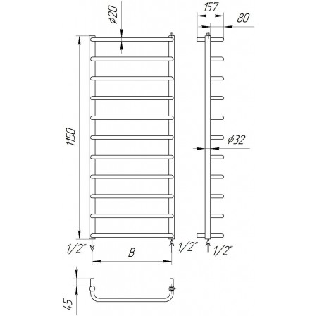 Рушникосушка Драбинка трапеція Modern 11 хром водяна 1150x432