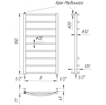 Рушникосушилка Драбинка Classic 9 хром водяна 950x432