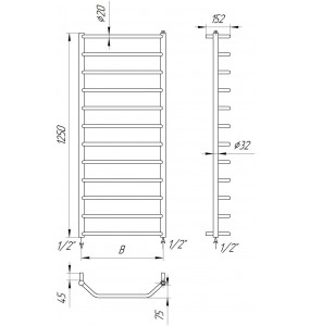 Рушникосушка трапеція Standart 12 хром 1250x482