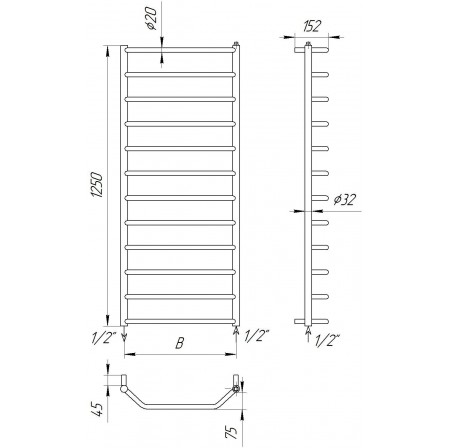 Рушникосушка трапеція Standart 12 хром 1250x482