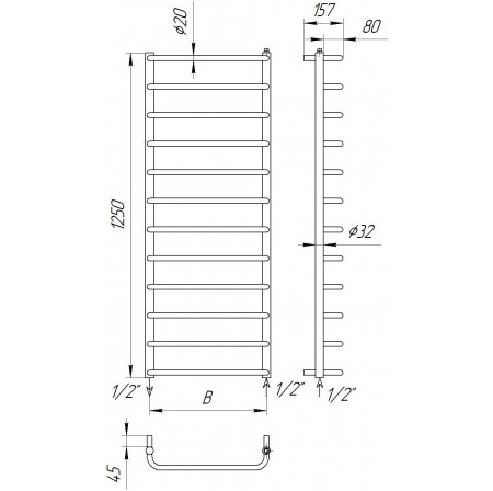 Сушарка для рушників трапеція Modern 12 водяна 1250x482
