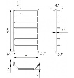 Рушникосушка трапеція Standart 8 хром 850x432