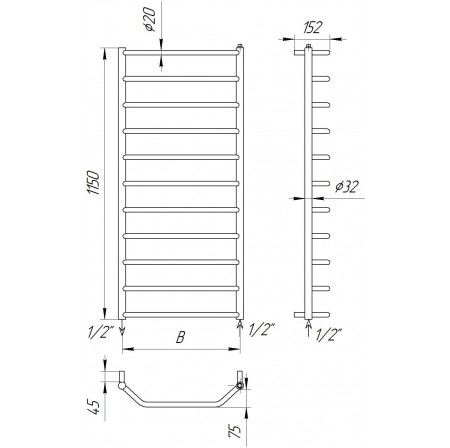 Рушникосушка Драбинка Standart 11 хром водяна 1150x532