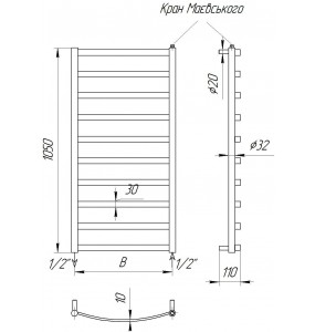 Рушникосушка Драбинка Maxima 10 хром водяна 1050x432