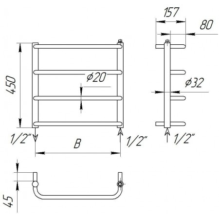 Рушникосушилка Modern 4 водяна 450x532
