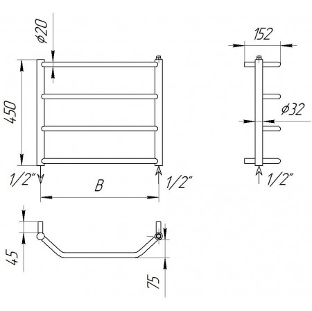 Рушникосушилка трапеція Standart 4 хром водяна 450x532