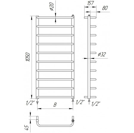 Рушникосушка Драбинка трапеція Modern 10 хром водяна 1050x432