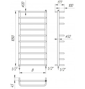 Рушникосушилка трапеція Comfort 10-8 водяна 1050x432