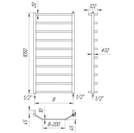 Сушка для рушників трапеція Luxe 10 хром водяна 1050x432