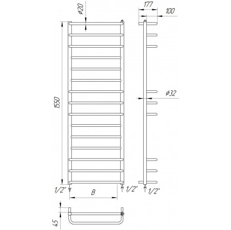 Рушникосушилка Драбинка трапеція Comfort 15-9 хром 1550x432