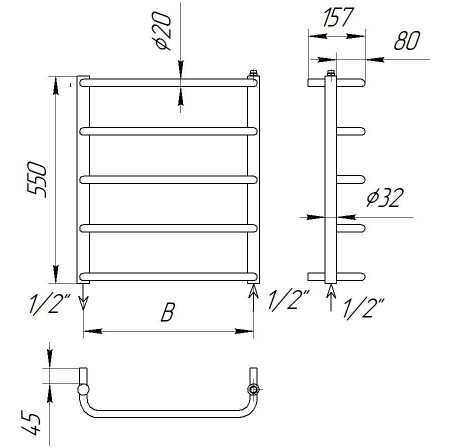 Рушникосушка Modern 5 хром водяна 550x532