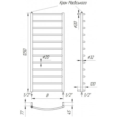 Рушникосушка Драбинка Classic 12 хром водяна 1250x532
