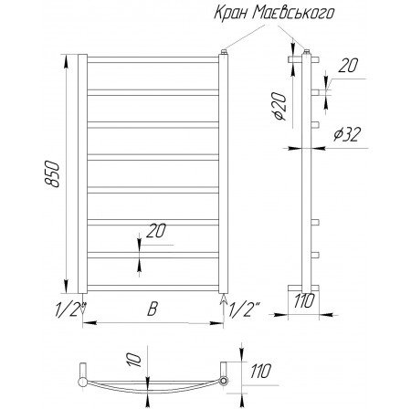Рушникосушка Драбинка Elite 8 хром 850x432